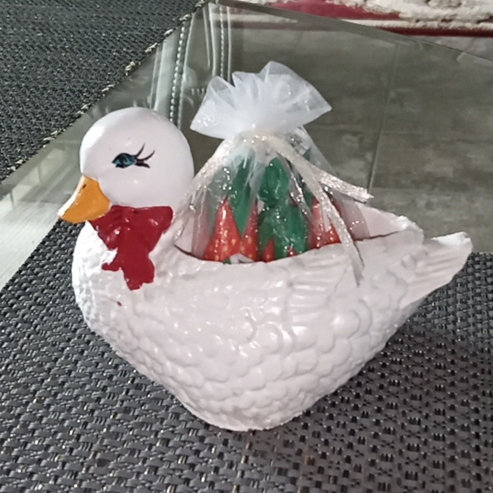 Handmade Concrete Goose Planter with Candy